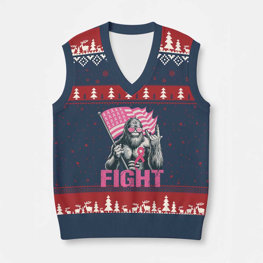 Funny Bigfoot Breast Cancer Awareness V-Neck Knit Sweater Vest Fight Pink Ribbon TS11 Navy Red Print Your Wear
