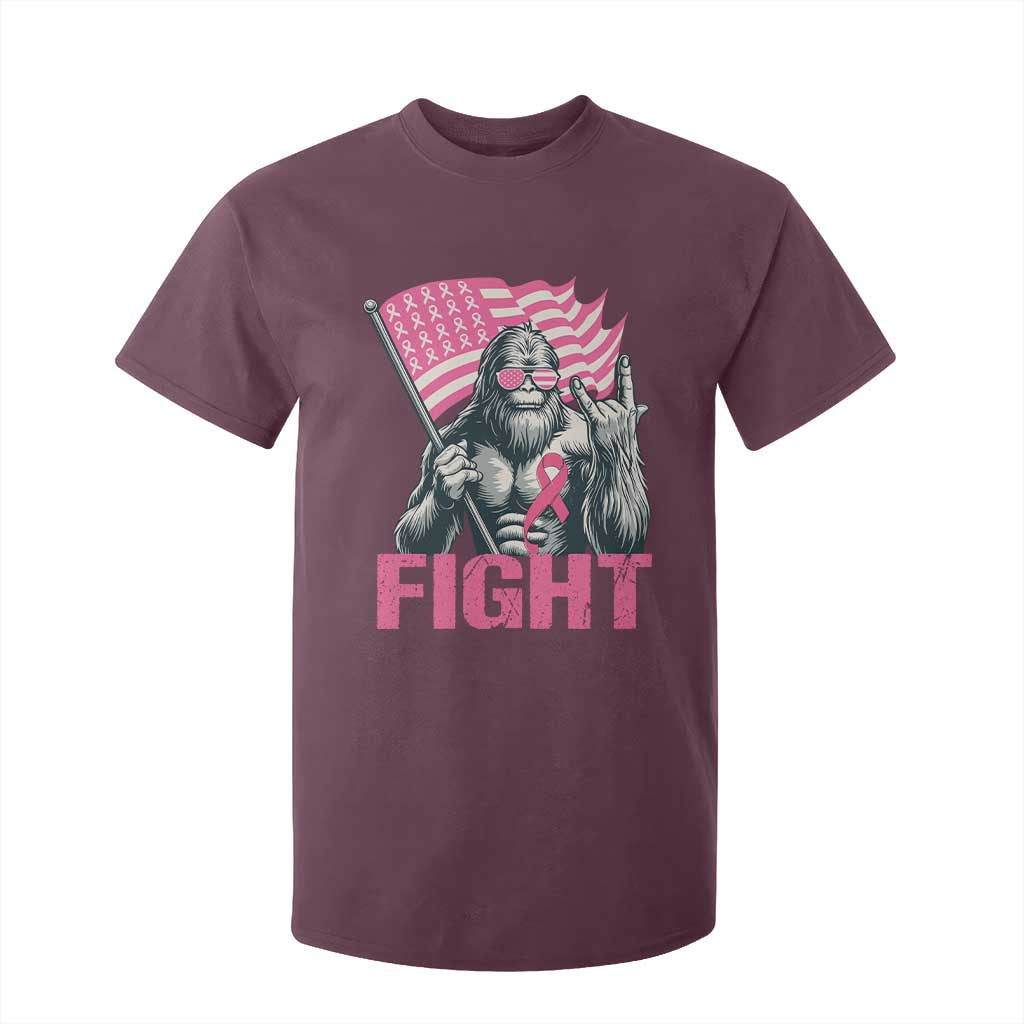 Funny Bigfoot Breast Cancer Awareness T Shirt For Kid Fight Pink Ribbon TS11 Maroon Print Your Wear