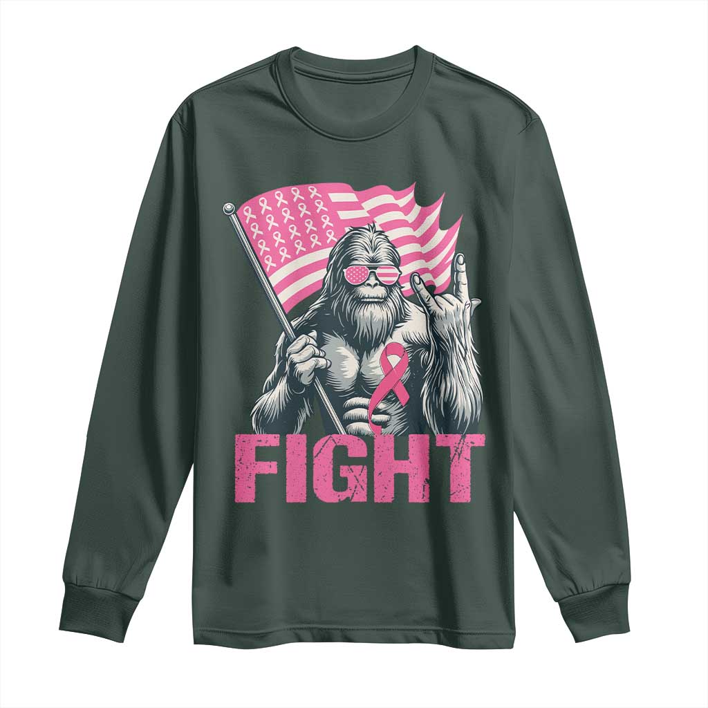 Funny Bigfoot Breast Cancer Awareness Long Sleeve Shirt Fight Pink Ribbon TS11 Dark Forest Green Print Your Wear