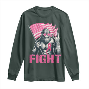 Funny Bigfoot Breast Cancer Awareness Long Sleeve Shirt Fight Pink Ribbon TS11 Dark Forest Green Print Your Wear