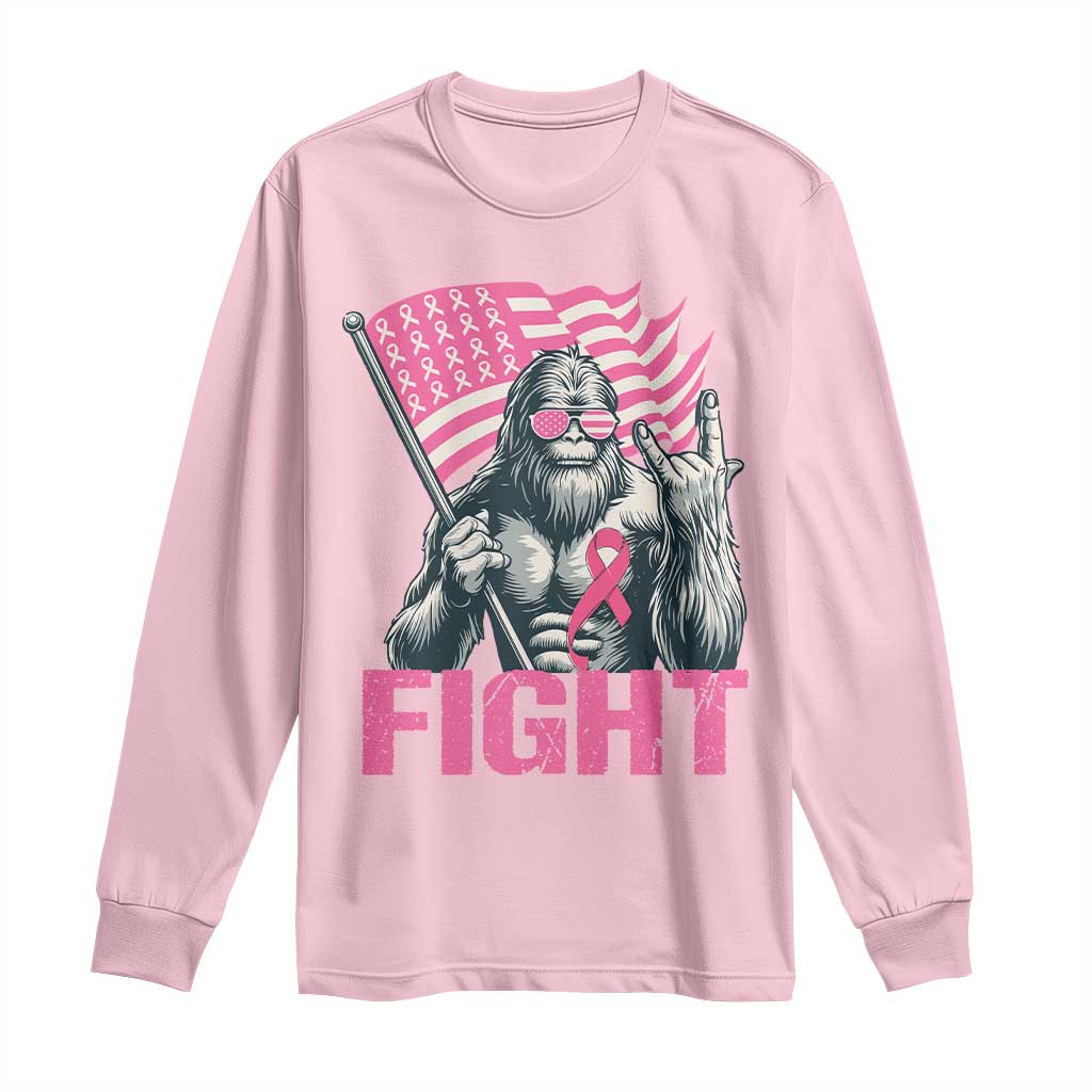 Funny Bigfoot Breast Cancer Awareness Long Sleeve Shirt Fight Pink Ribbon TS11 Light Pink Print Your Wear