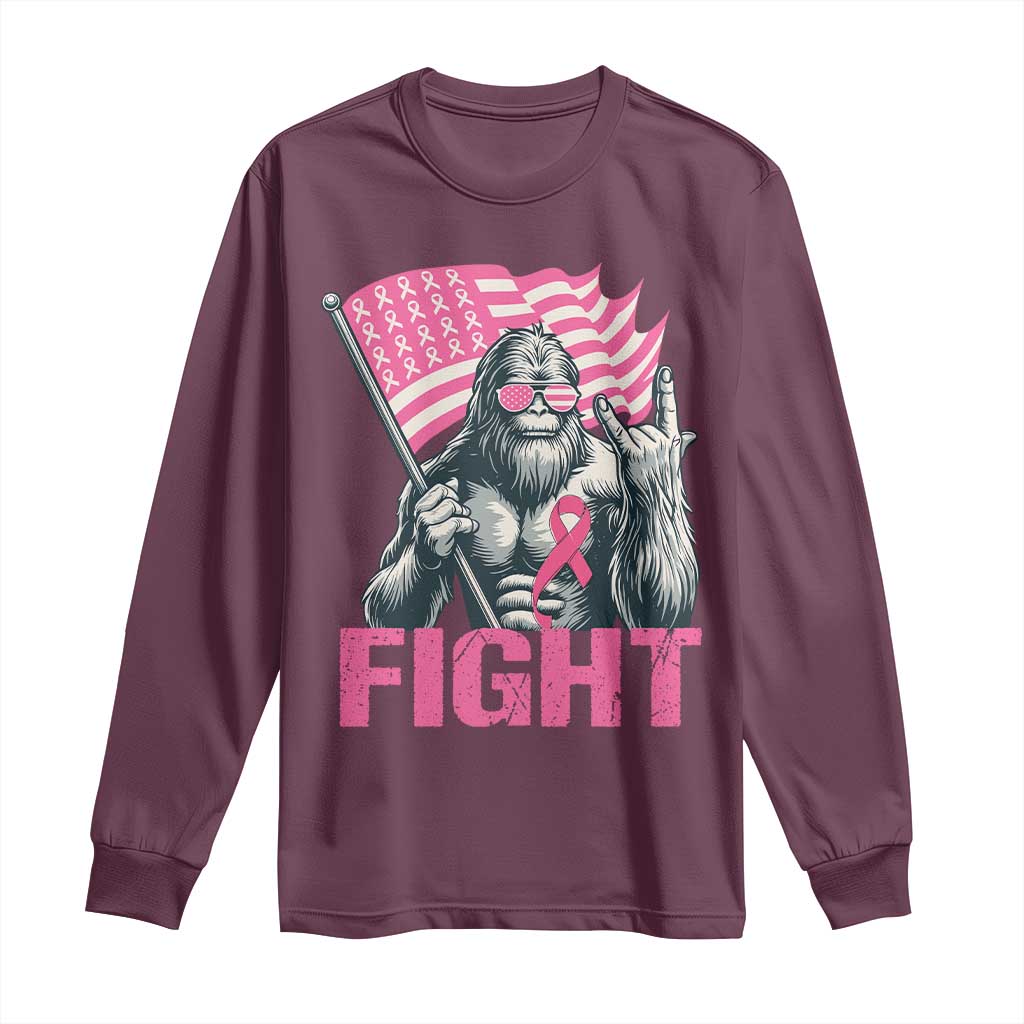 Funny Bigfoot Breast Cancer Awareness Long Sleeve Shirt Fight Pink Ribbon TS11 Maroon Print Your Wear