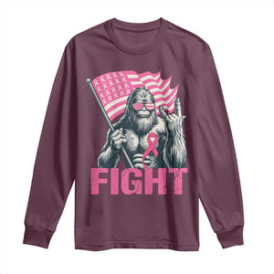 Funny Bigfoot Breast Cancer Awareness Long Sleeve Shirt Fight Pink Ribbon TS11 Maroon Print Your Wear