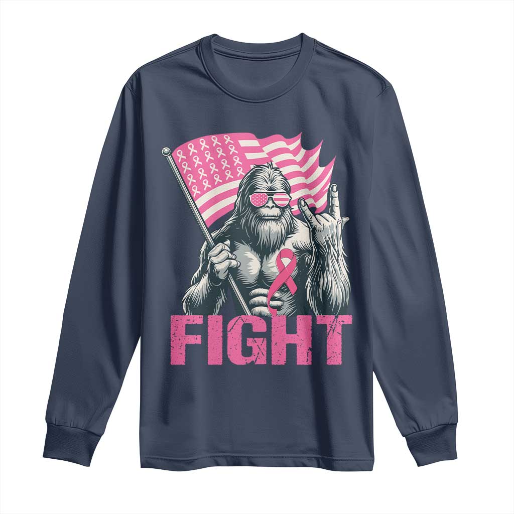 Funny Bigfoot Breast Cancer Awareness Long Sleeve Shirt Fight Pink Ribbon TS11 Navy Print Your Wear