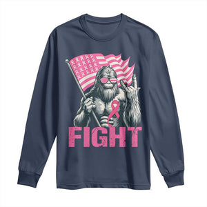 Funny Bigfoot Breast Cancer Awareness Long Sleeve Shirt Fight Pink Ribbon TS11 Navy Print Your Wear