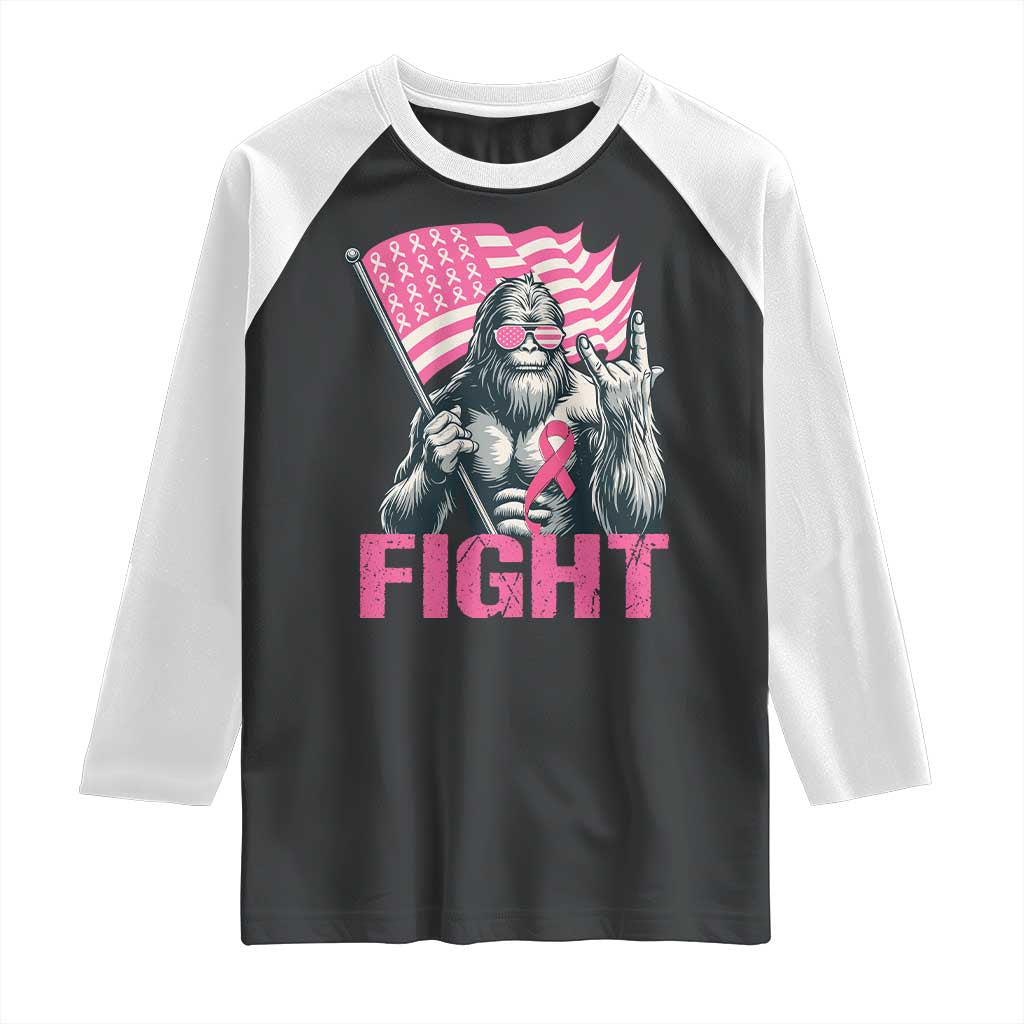 Funny Bigfoot Breast Cancer Awareness Raglan Shirt Fight Pink Ribbon TS11 Black White Print Your Wear