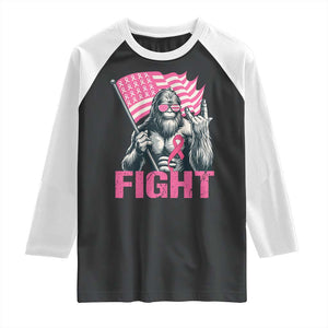 Funny Bigfoot Breast Cancer Awareness Raglan Shirt Fight Pink Ribbon TS11 Black White Print Your Wear