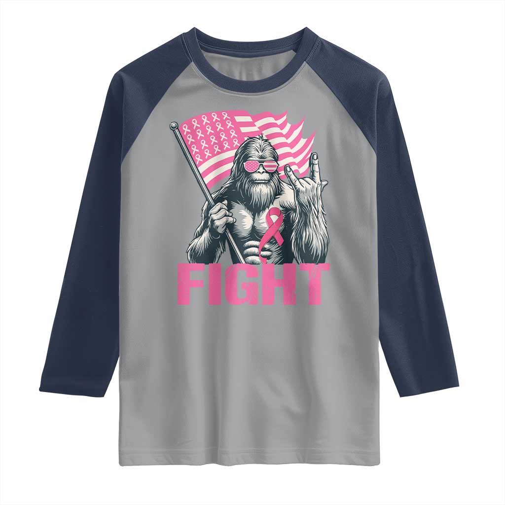 Funny Bigfoot Breast Cancer Awareness Raglan Shirt Fight Pink Ribbon TS11 Sport Gray Navy Print Your Wear