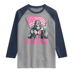 Funny Bigfoot Breast Cancer Awareness Raglan Shirt Fight Pink Ribbon TS11 Sport Gray Navy Print Your Wear