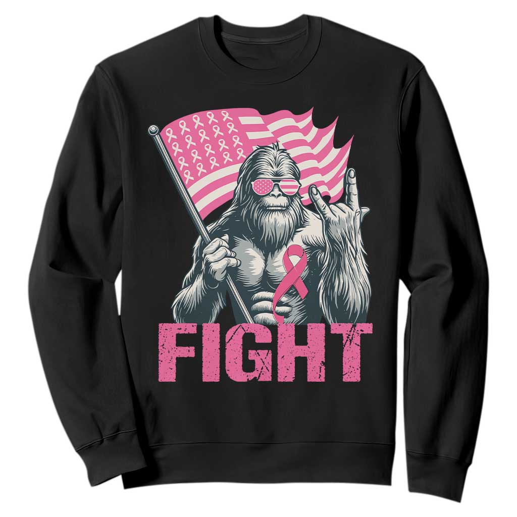 Funny Bigfoot Breast Cancer Awareness Sweatshirt Fight Pink Ribbon TS11 Black Print Your Wear