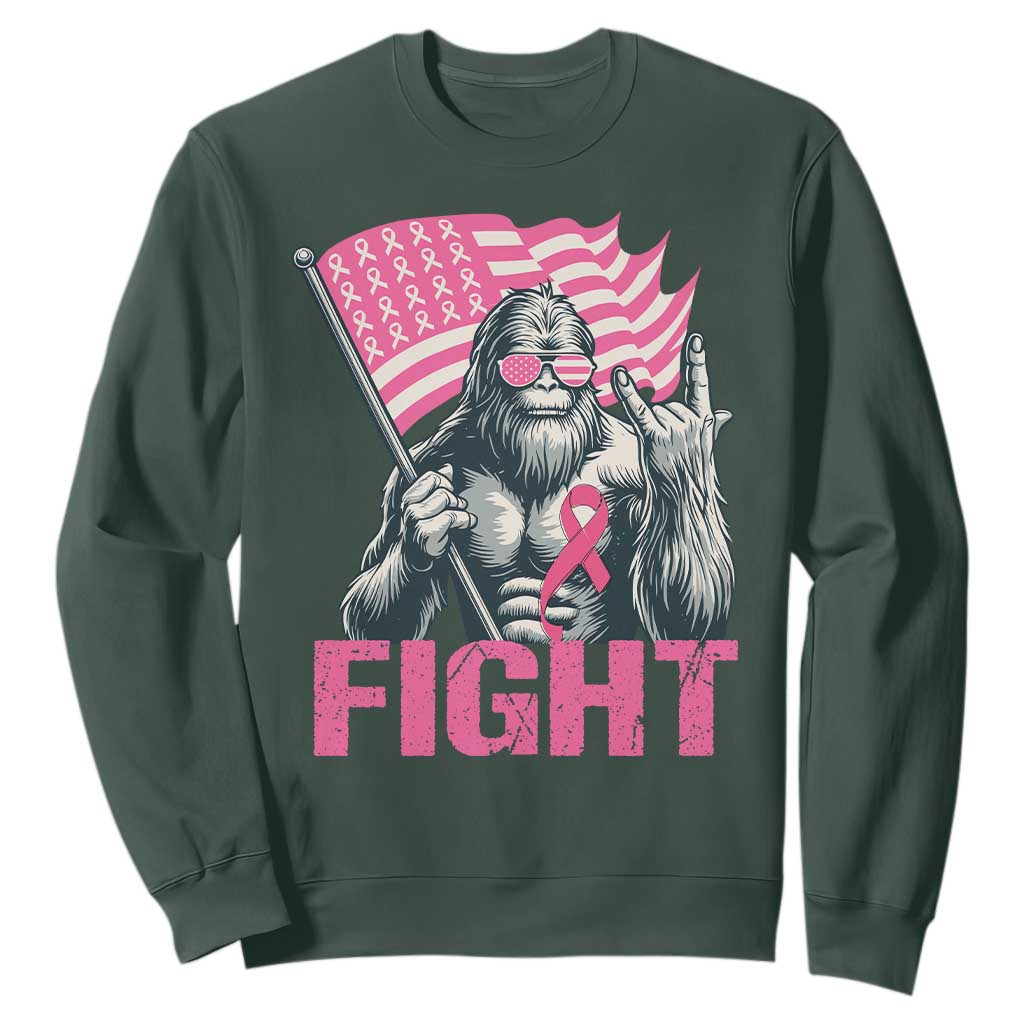Funny Bigfoot Breast Cancer Awareness Sweatshirt Fight Pink Ribbon TS11 Dark Forest Green Print Your Wear