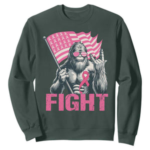 Funny Bigfoot Breast Cancer Awareness Sweatshirt Fight Pink Ribbon TS11 Dark Forest Green Print Your Wear