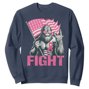 Funny Bigfoot Breast Cancer Awareness Sweatshirt Fight Pink Ribbon TS11 Navy Print Your Wear
