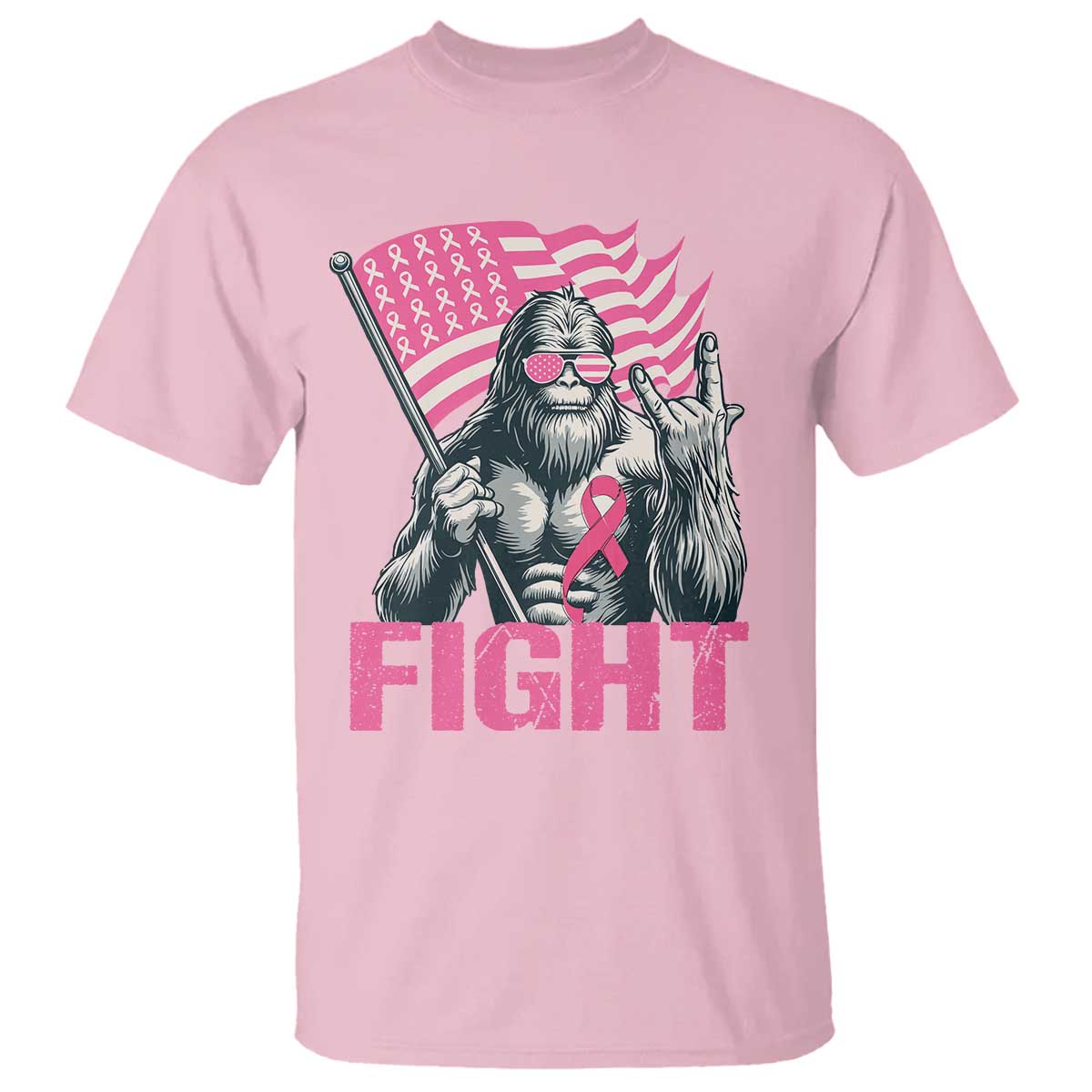 Funny Bigfoot Breast Cancer Awareness T Shirt Fight Pink Ribbon TS11 Light Pink Print Your Wear
