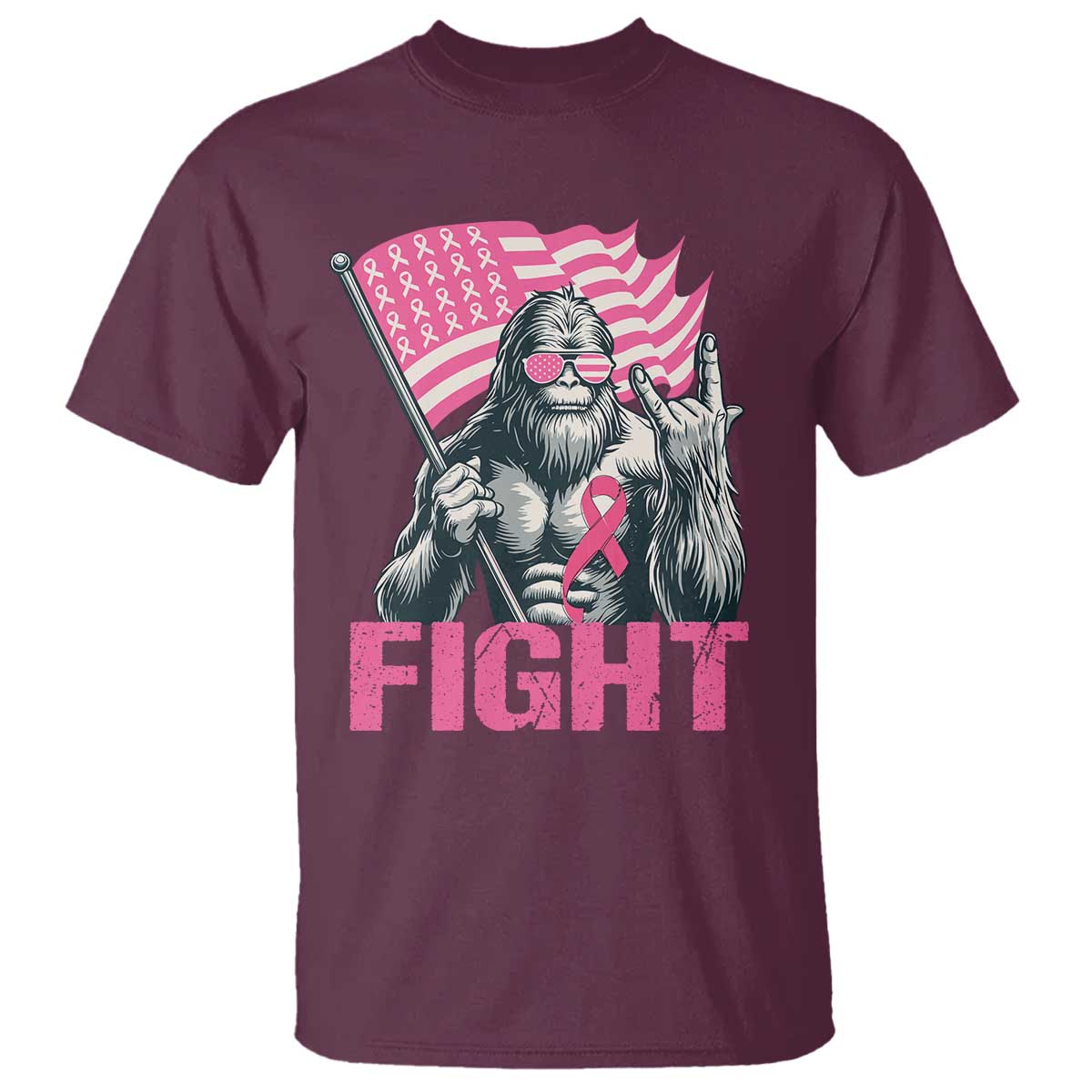 Funny Bigfoot Breast Cancer Awareness T Shirt Fight Pink Ribbon TS11 Maroon Print Your Wear