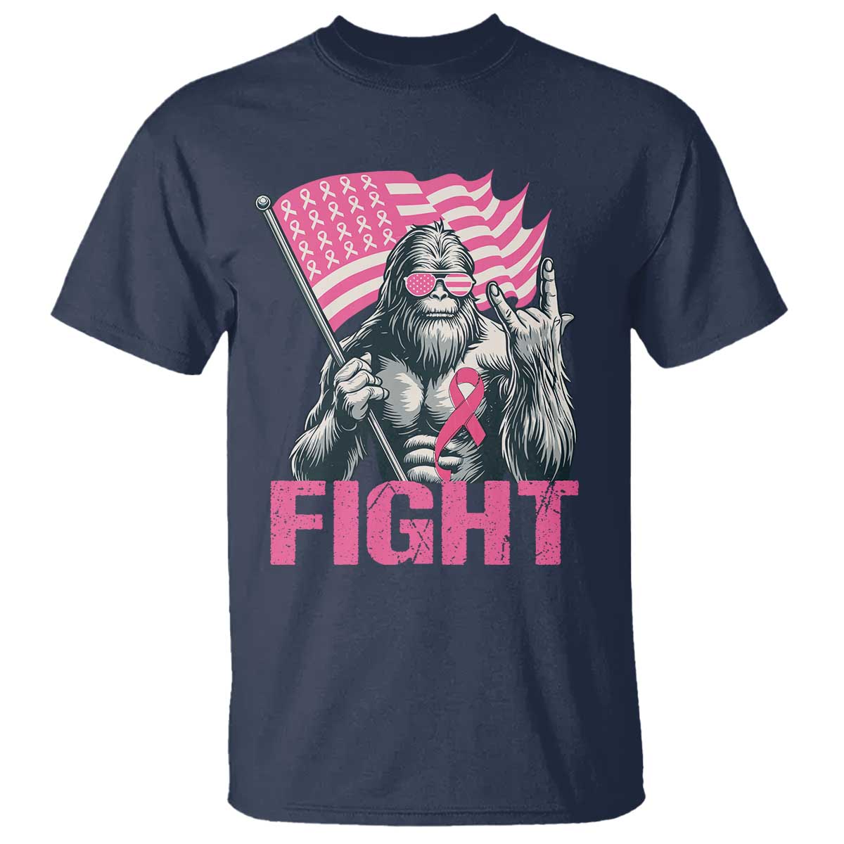 Funny Bigfoot Breast Cancer Awareness T Shirt Fight Pink Ribbon TS11 Navy Print Your Wear