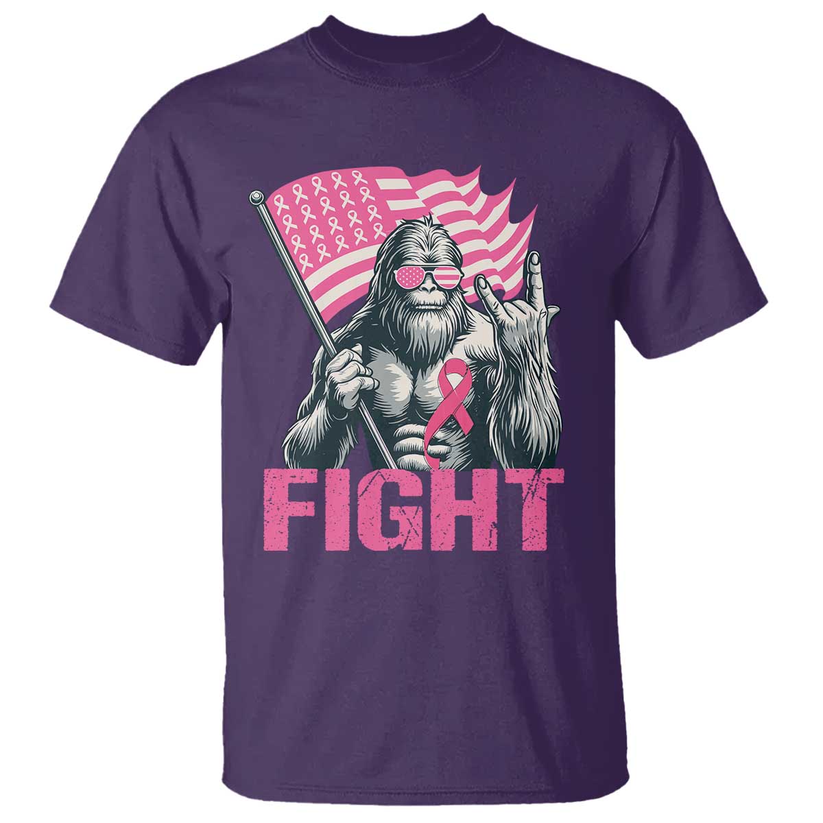 Funny Bigfoot Breast Cancer Awareness T Shirt Fight Pink Ribbon TS11 Purple Print Your Wear