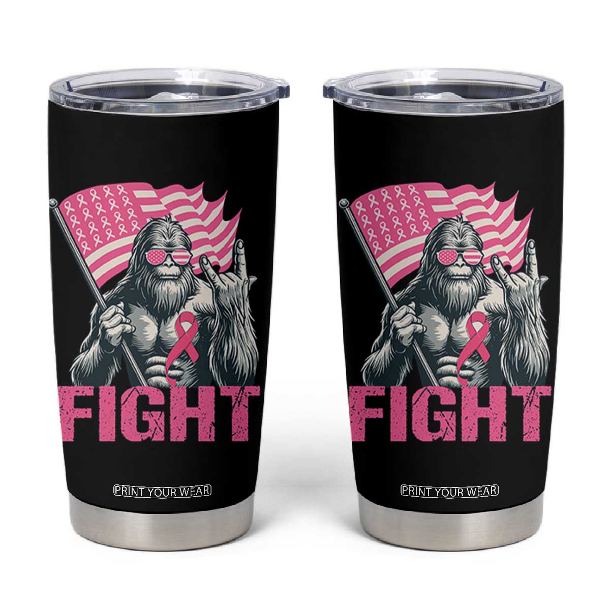 Funny Bigfoot Breast Cancer Awareness Tumbler Cup Fight Pink Ribbon TS11 Black Print Your Wear