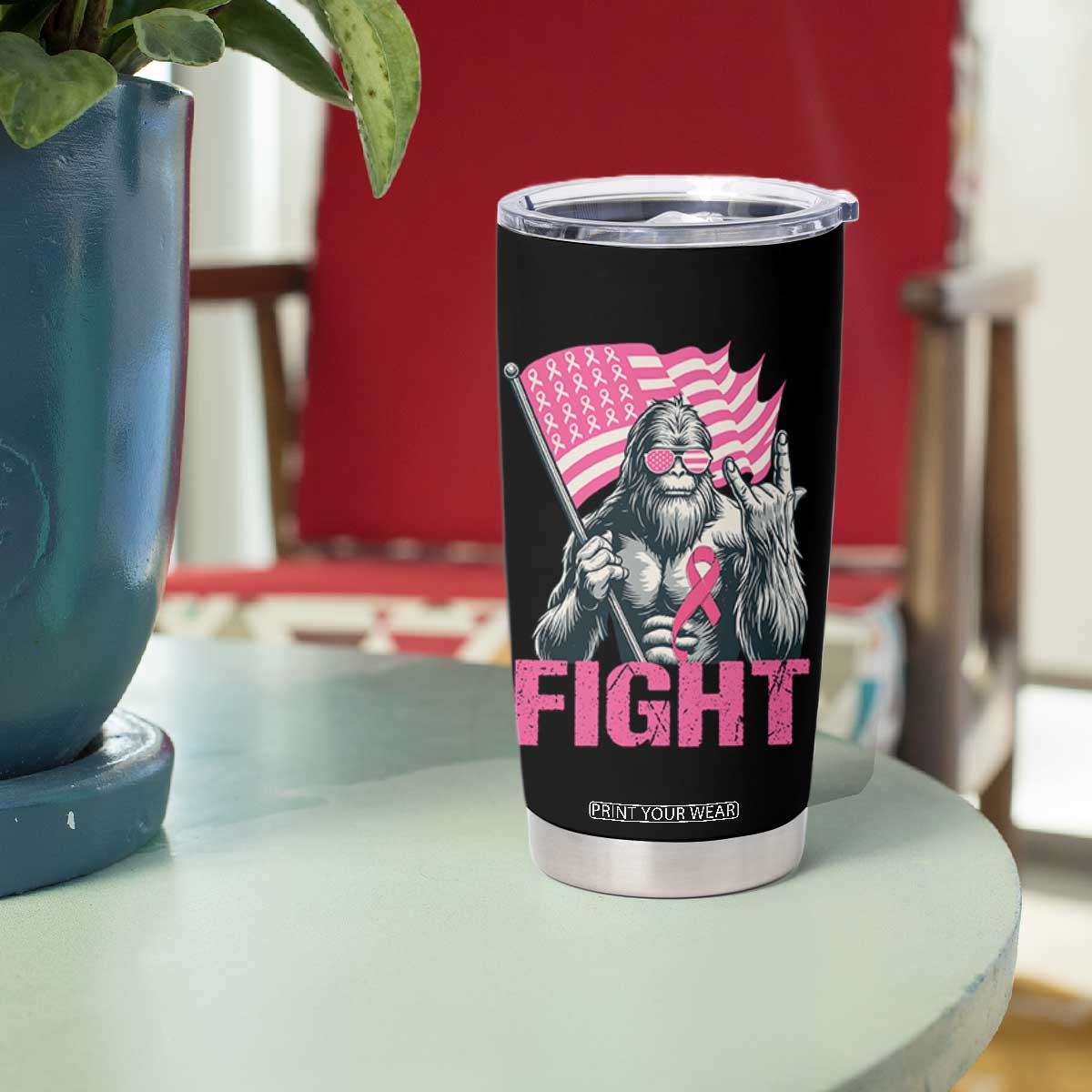 Funny Bigfoot Breast Cancer Awareness Tumbler Cup Fight Pink Ribbon TS11 Print Your Wear