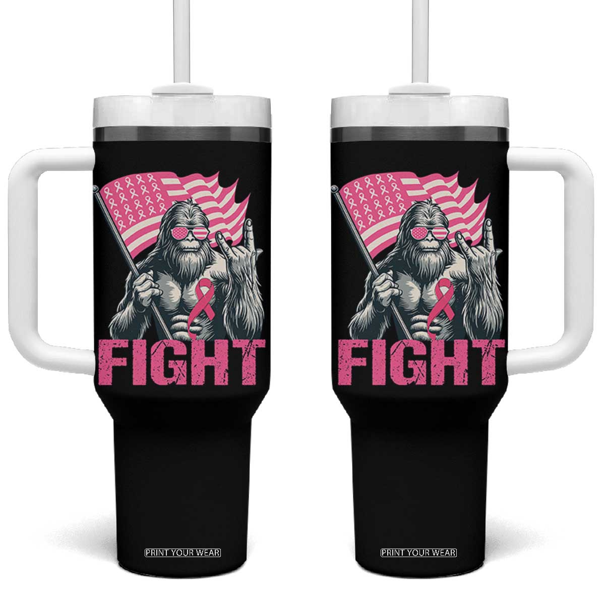 Funny Bigfoot Breast Cancer Awareness Tumbler With Handle Fight Pink Ribbon TS11 One Size: 40 oz Black Print Your Wear