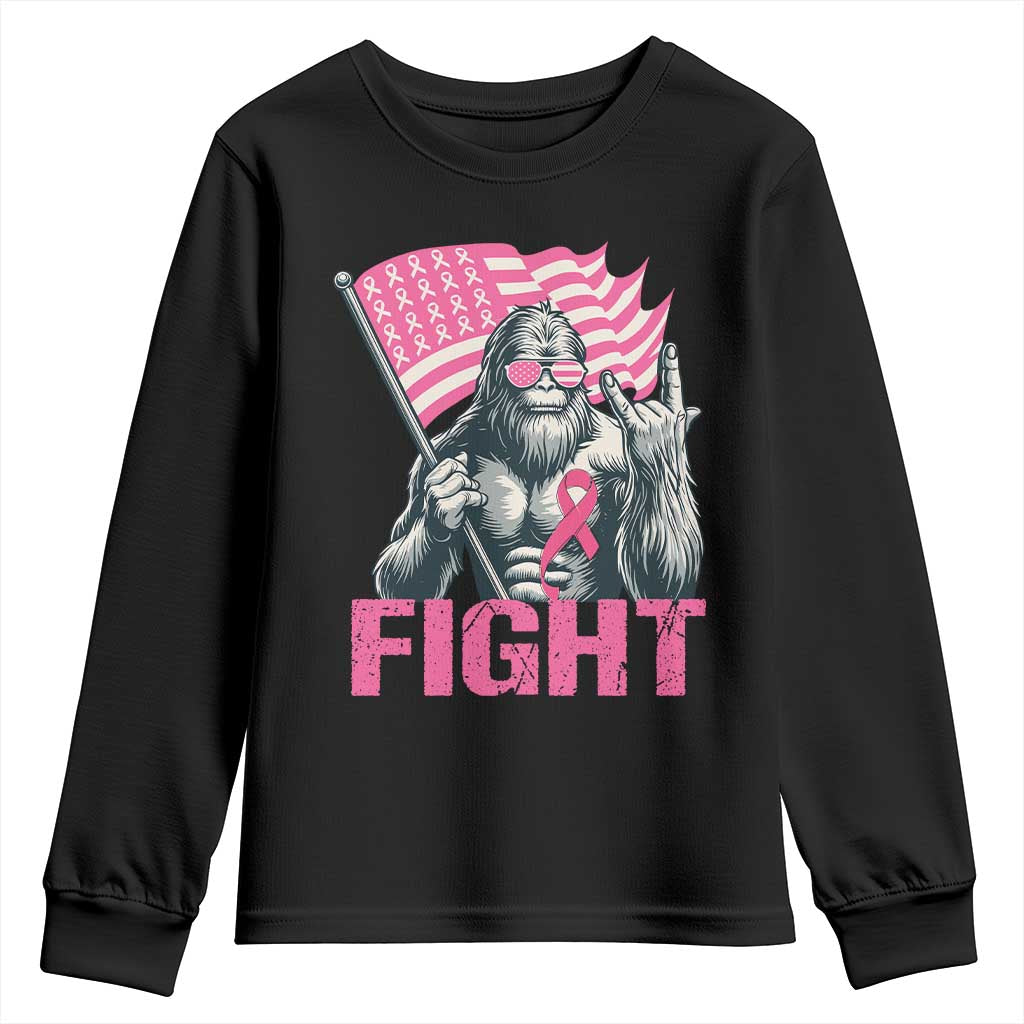 Funny Bigfoot Breast Cancer Awareness Youth Sweatshirt Fight Pink Ribbon TS11 Black Print Your Wear