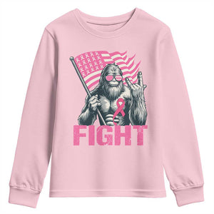 Funny Bigfoot Breast Cancer Awareness Youth Sweatshirt Fight Pink Ribbon TS11 Light Pink Print Your Wear