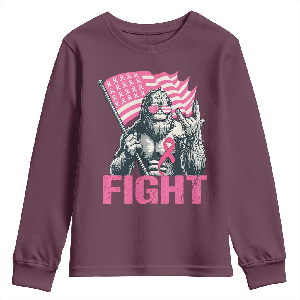 Funny Bigfoot Breast Cancer Awareness Youth Sweatshirt Fight Pink Ribbon TS11 Maroon Print Your Wear