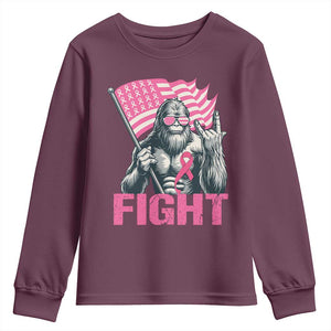 Funny Bigfoot Breast Cancer Awareness Youth Sweatshirt Fight Pink Ribbon TS11 Maroon Print Your Wear