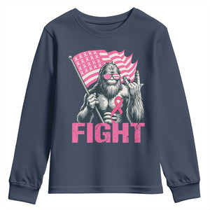 Funny Bigfoot Breast Cancer Awareness Youth Sweatshirt Fight Pink Ribbon TS11 Navy Print Your Wear