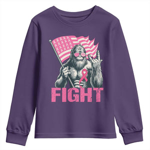 Funny Bigfoot Breast Cancer Awareness Youth Sweatshirt Fight Pink Ribbon TS11 Purple Print Your Wear