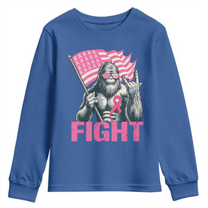 Funny Bigfoot Breast Cancer Awareness Youth Sweatshirt Fight Pink Ribbon TS11 Royal Blue Print Your Wear