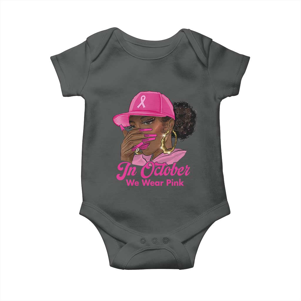 In October We Wear Pink Baby Onesie Black Women Breast Cancer Awareness TS11 Dark Heather Print Your Wear