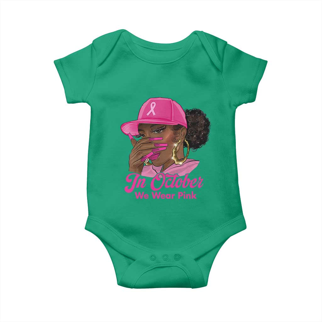 In October We Wear Pink Baby Onesie Black Women Breast Cancer Awareness TS11 Irish Green Print Your Wear