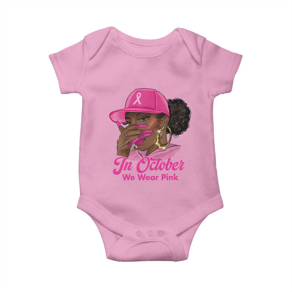 In October We Wear Pink Baby Onesie Black Women Breast Cancer Awareness TS11 Light Pink Print Your Wear