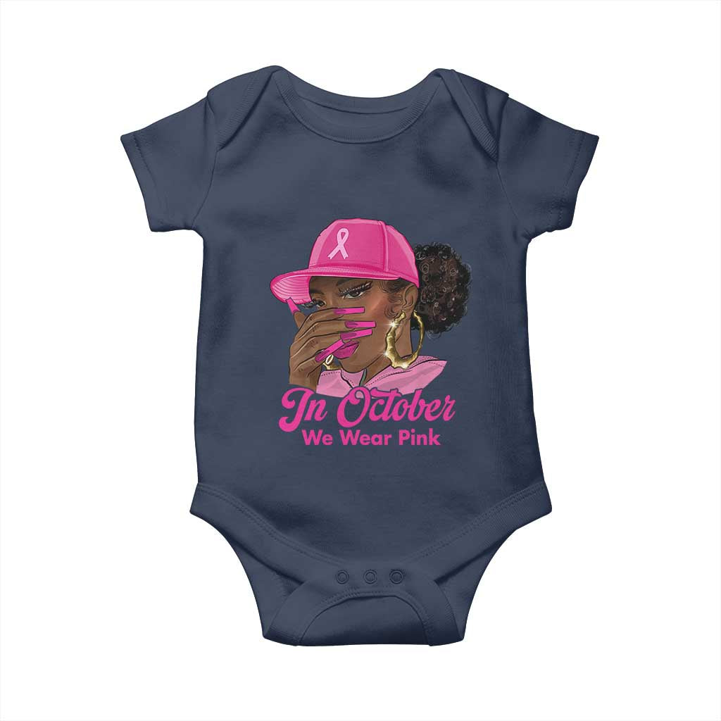 In October We Wear Pink Baby Onesie Black Women Breast Cancer Awareness TS11 Navy Print Your Wear
