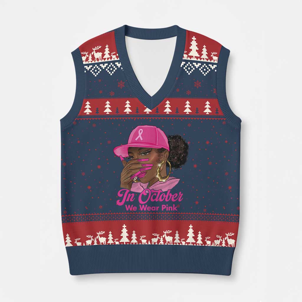 In October We Wear Pink V-Neck Knit Sweater Vest Black Women Breast Cancer Awareness TS11 Navy Red Print Your Wear