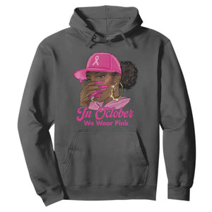 In October We Wear Pink Hoodie Black Women Breast Cancer Awareness TS11 Dark Heather Print Your Wear