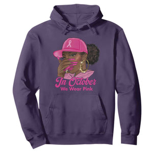 In October We Wear Pink Hoodie Black Women Breast Cancer Awareness TS11 Purple Print Your Wear