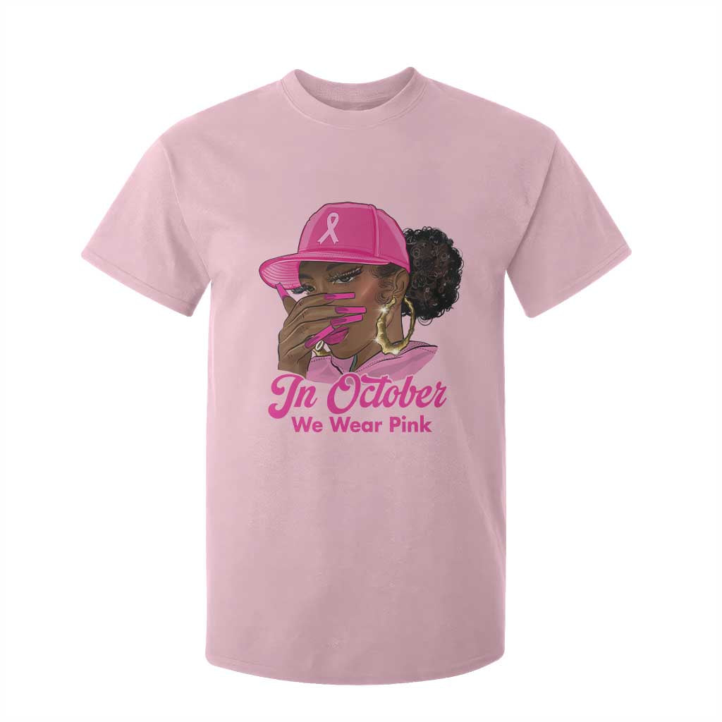 In October We Wear Pink T Shirt For Kid Black Women Breast Cancer Awareness TS11 Light Pink Print Your Wear