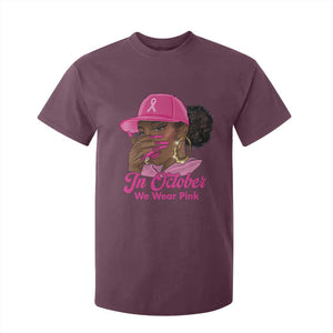 In October We Wear Pink T Shirt For Kid Black Women Breast Cancer Awareness TS11 Maroon Print Your Wear