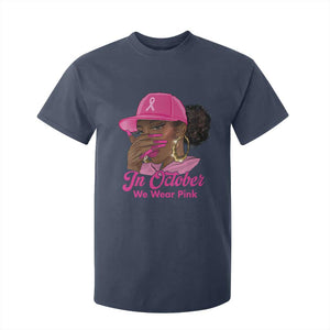 In October We Wear Pink T Shirt For Kid Black Women Breast Cancer Awareness TS11 Navy Print Your Wear