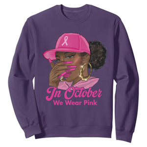 In October We Wear Pink Sweatshirt Black Women Breast Cancer Awareness TS11 Purple Print Your Wear