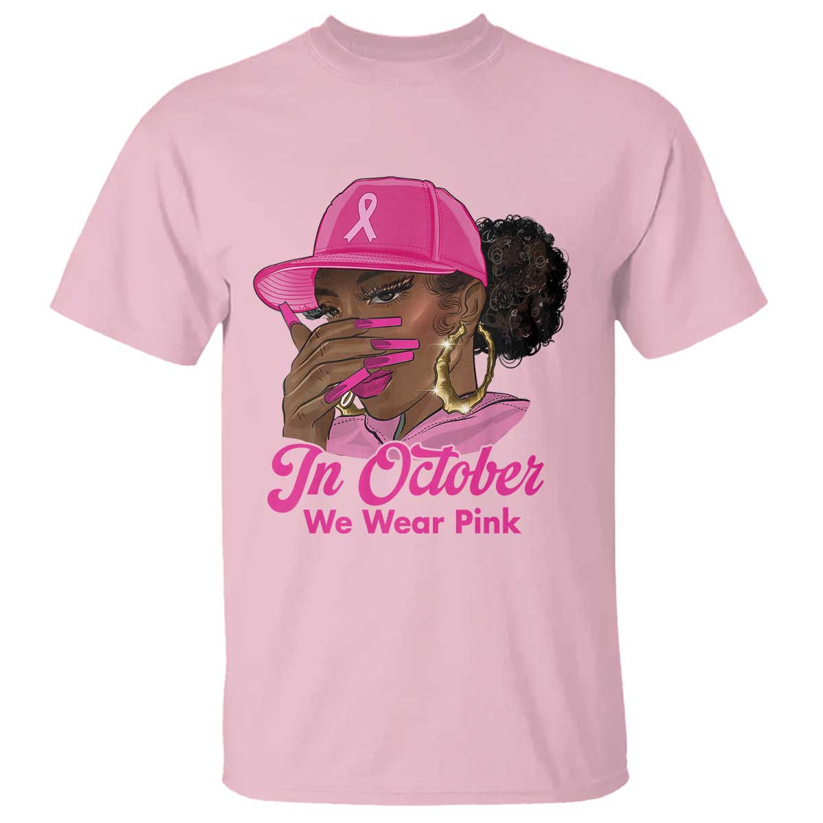In October We Wear Pink T Shirt Black Women Breast Cancer Awareness TS11 Light Pink Print Your Wear