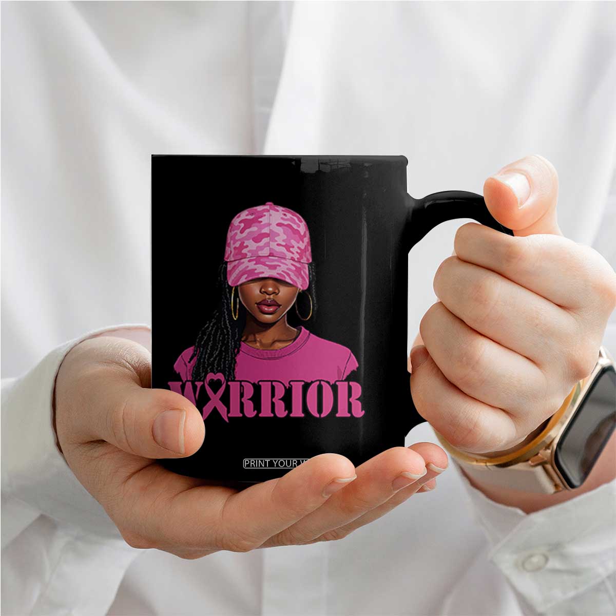 African American Warrior Breast Cancer Coffee Mug Pink Ribbon TS11 Print Your Wear