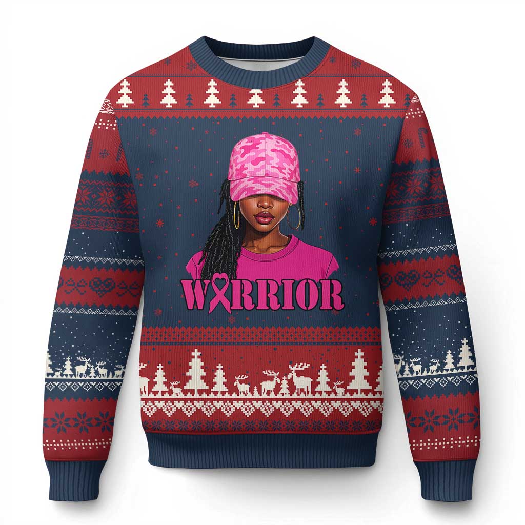 African American Warrior Breast Cancer Ugly Christmas Sweater Pink Ribbon TS11 Navy Red Print Your Wear