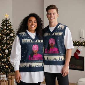 African American Warrior Breast Cancer V-Neck Knit Sweater Vest Pink Ribbon TS11 Navy Beige Print Your Wear