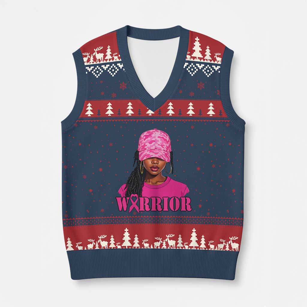 African American Warrior Breast Cancer V-Neck Knit Sweater Vest Pink Ribbon TS11 Navy Red Print Your Wear