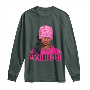 African American Warrior Breast Cancer Long Sleeve Shirt Pink Ribbon TS11 Dark Forest Green Print Your Wear