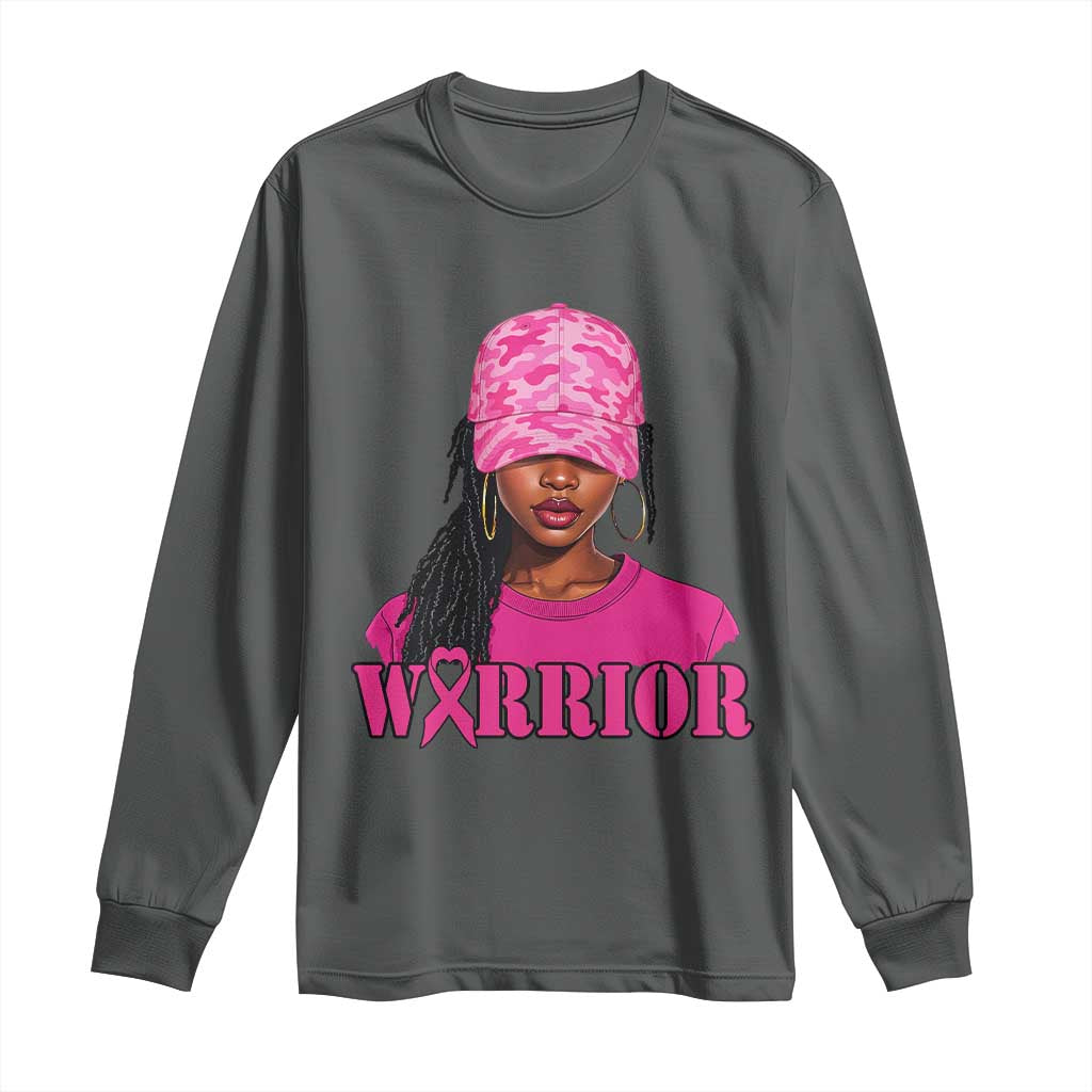 African American Warrior Breast Cancer Long Sleeve Shirt Pink Ribbon TS11 Dark Heather Print Your Wear