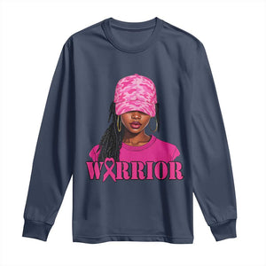 African American Warrior Breast Cancer Long Sleeve Shirt Pink Ribbon TS11 Navy Print Your Wear